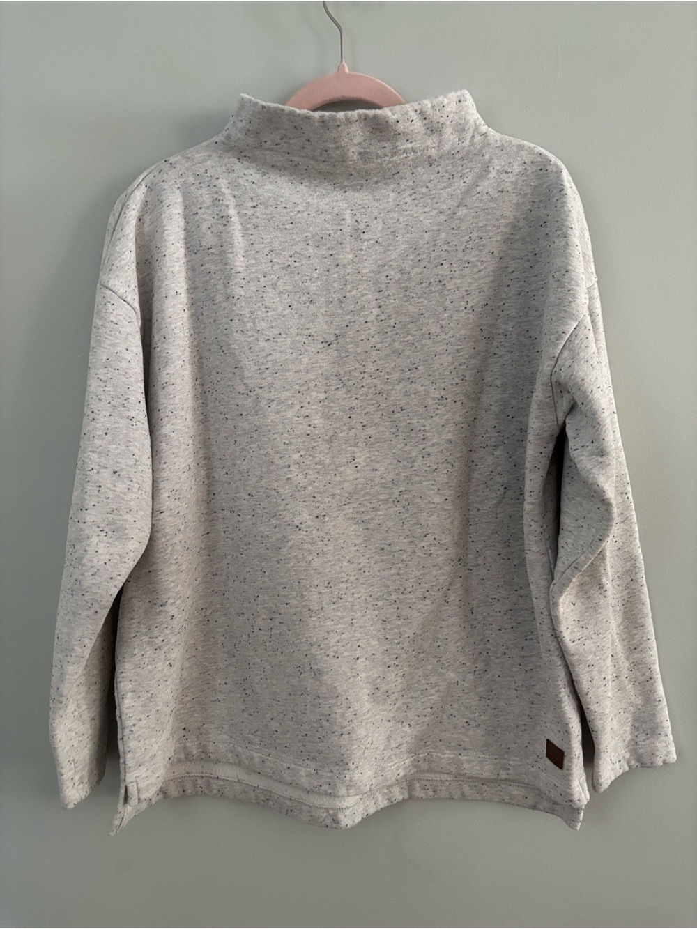 LL Bean Double L Soft Donegal Funnel Neck Sweatshirt Gray Cream Speckled Size L